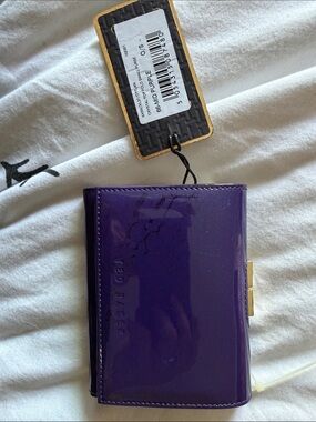 Ted Baker Purple Patent Card Wallet with Gold Accent